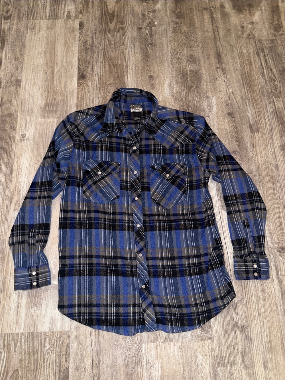 Men's Blue Plaid Button-Down Shirt - Casual Long Sleeve